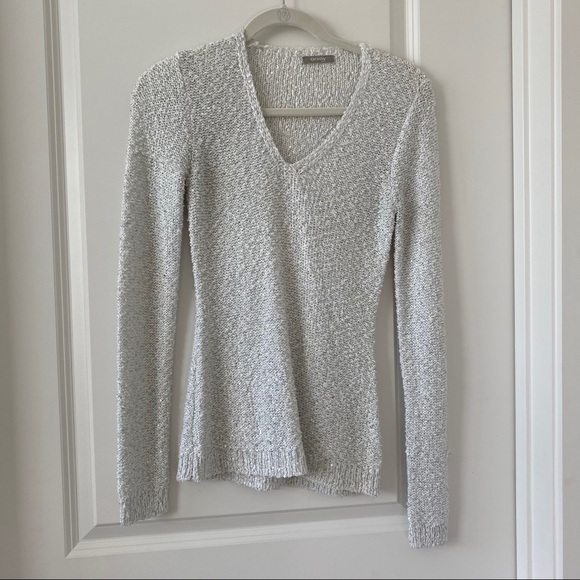 Orsay sparkly white fall sweater V-neck tight fit - Picture 2 of 13